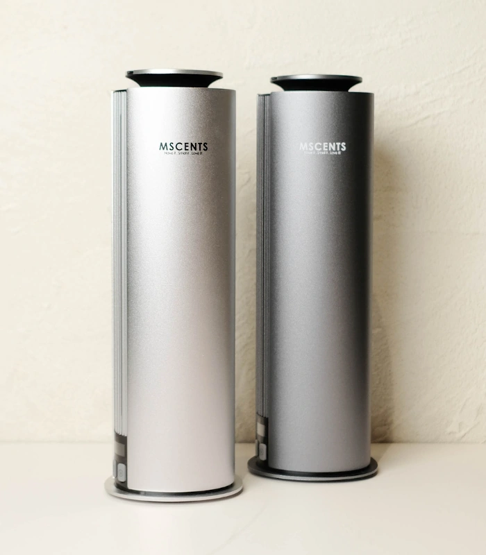 MScents Matte Silver & Matte Black Column Home & Office Nebuliser Full View