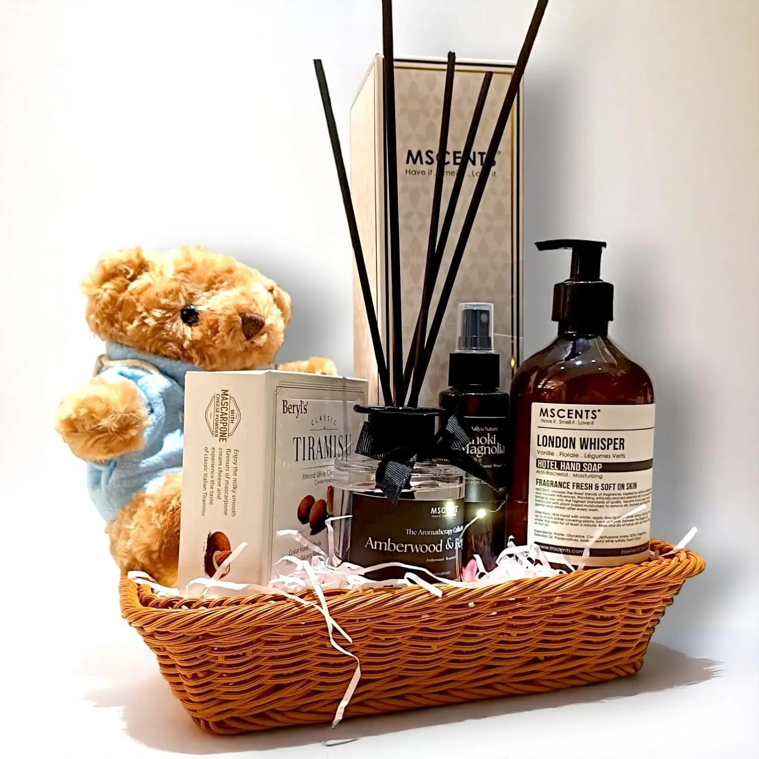 MScents hamper set with reed diffuser aroma spray hand soap