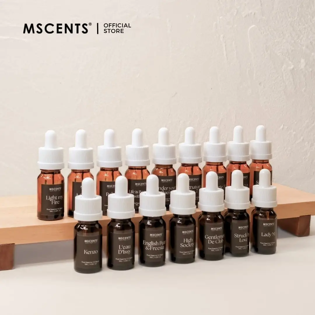Full collection of MScents essential purifier oil arranged in 2 rows